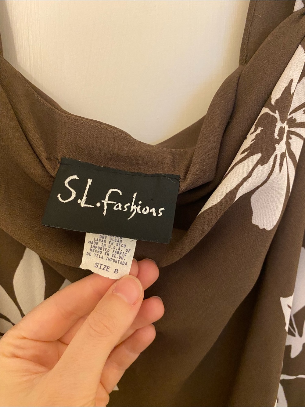 S.L. Fashions Brown Midi Dress with White Floral Print - Picture 4 of 6